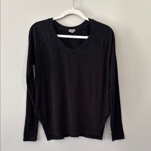 PJ Harlow Frankie Rib Knit Side Slit Sweatshirt - Black